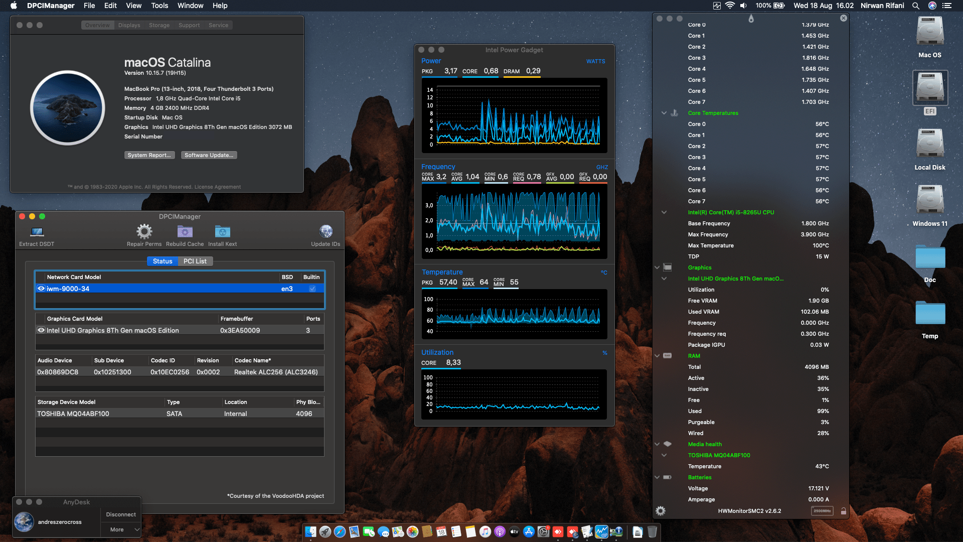 Success Hackintosh macOS Catalina 10.15.7 Build 19H15 in Acer Swift 3 SF314-56G-59A4